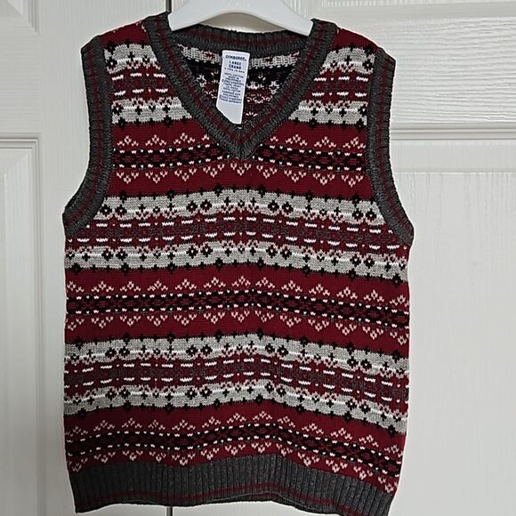 Gymboree Boy's V-neck Sleeveless Knitted Vest Gray & Burgundy 5 Years Old - Picture 1 of 16